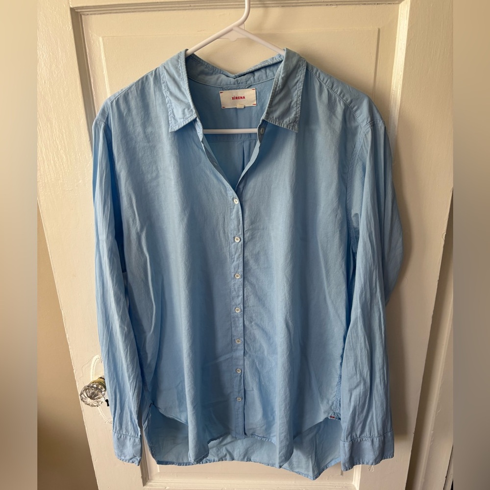 XiRENA 100% Cotton Blue Casual Button Down Shirt